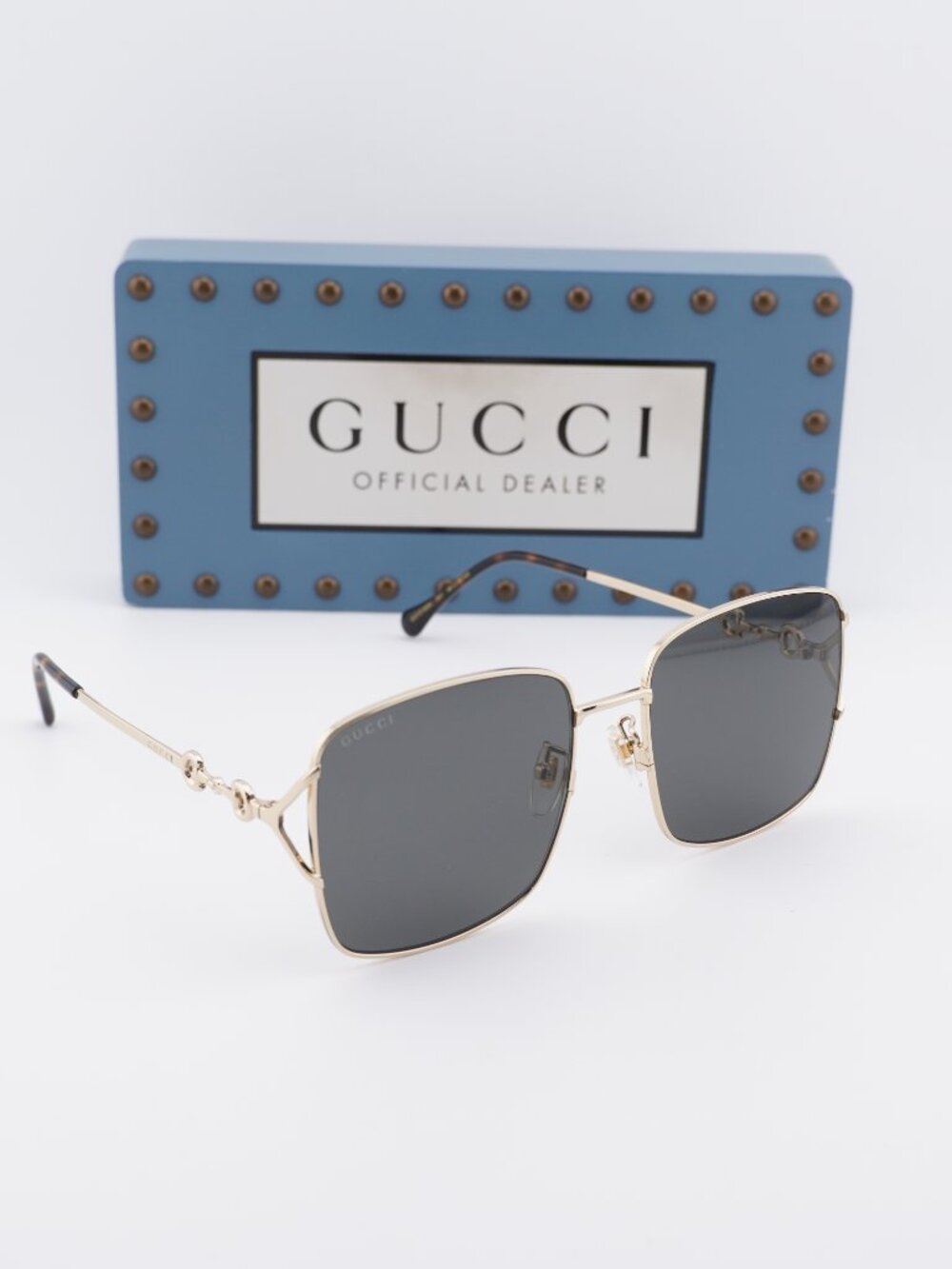 Gucci GG1018SK 001 Square Sunglasses - Gold / Grey - Picture 8 of 13